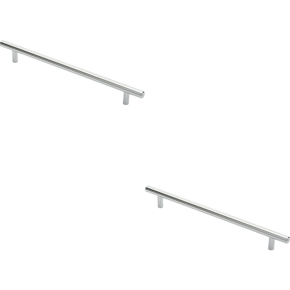 Loops 2x Round T Bar Cabinet Pull Handle 284 x 12mm 224mm Fixing Centres Chrome