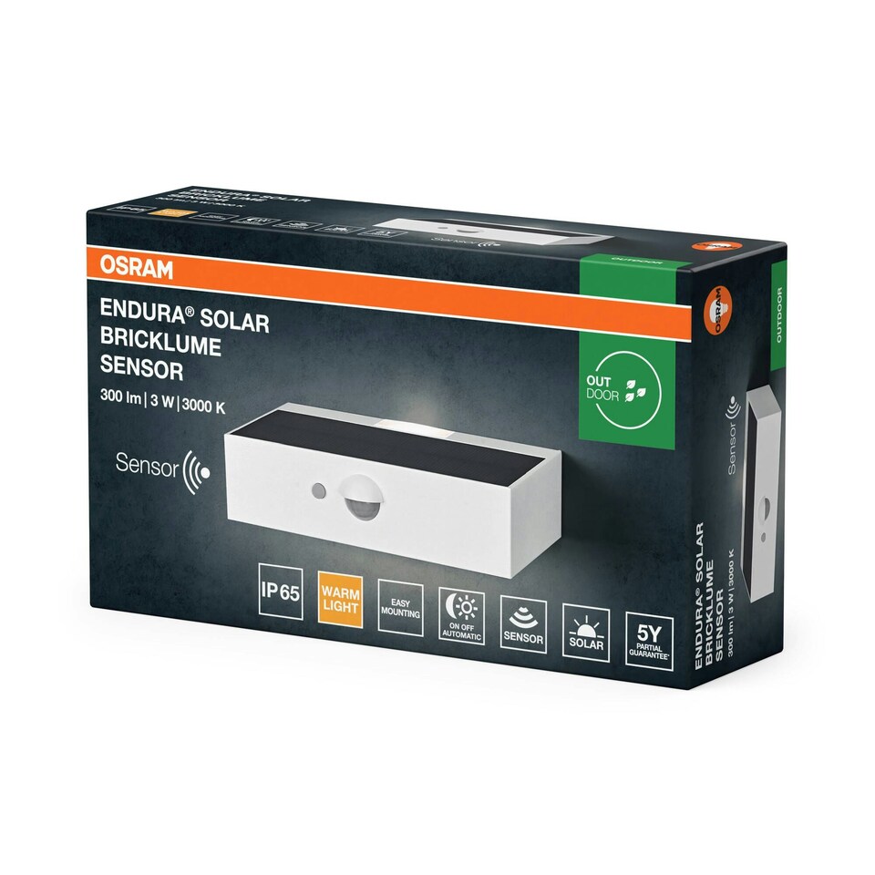 image 1 of OSRAM ENDURA Style Bricklume Solar Wall Light 3W White White