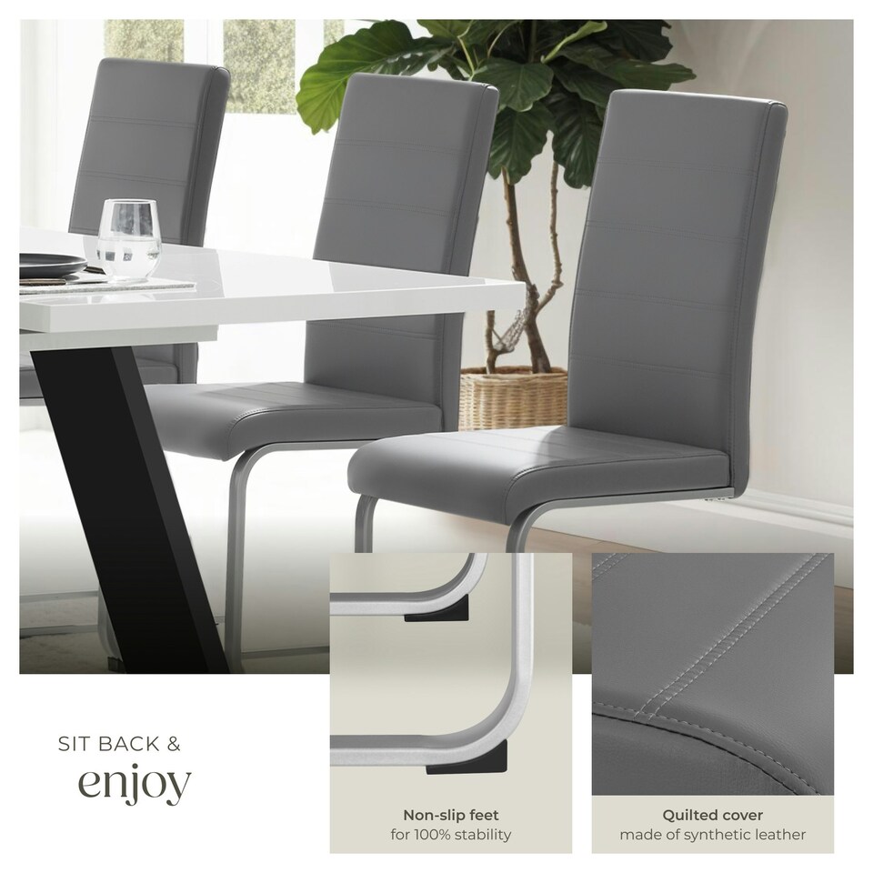 image 1 of Dining Chairs - cantilevered, high backrest, flat steel frame - Set of 2 Grey