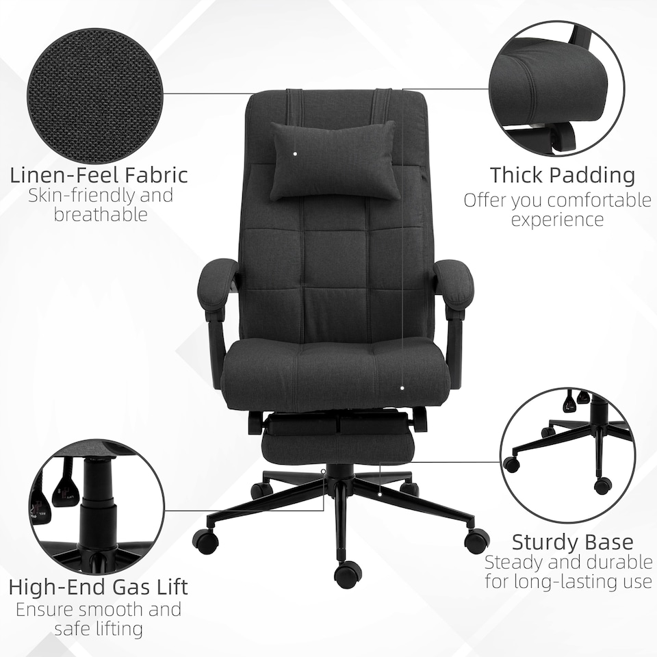 image 1 of Vinsetto Office Chair, Computer Chair with Adjustable Height, Head Pillow, Footrest for Home, Black