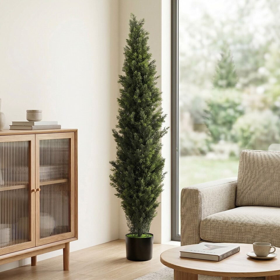 image 1 of HOMCOM Set of 2 Decorative Artificial Plants Cypress in Weighted Pot, 150cm