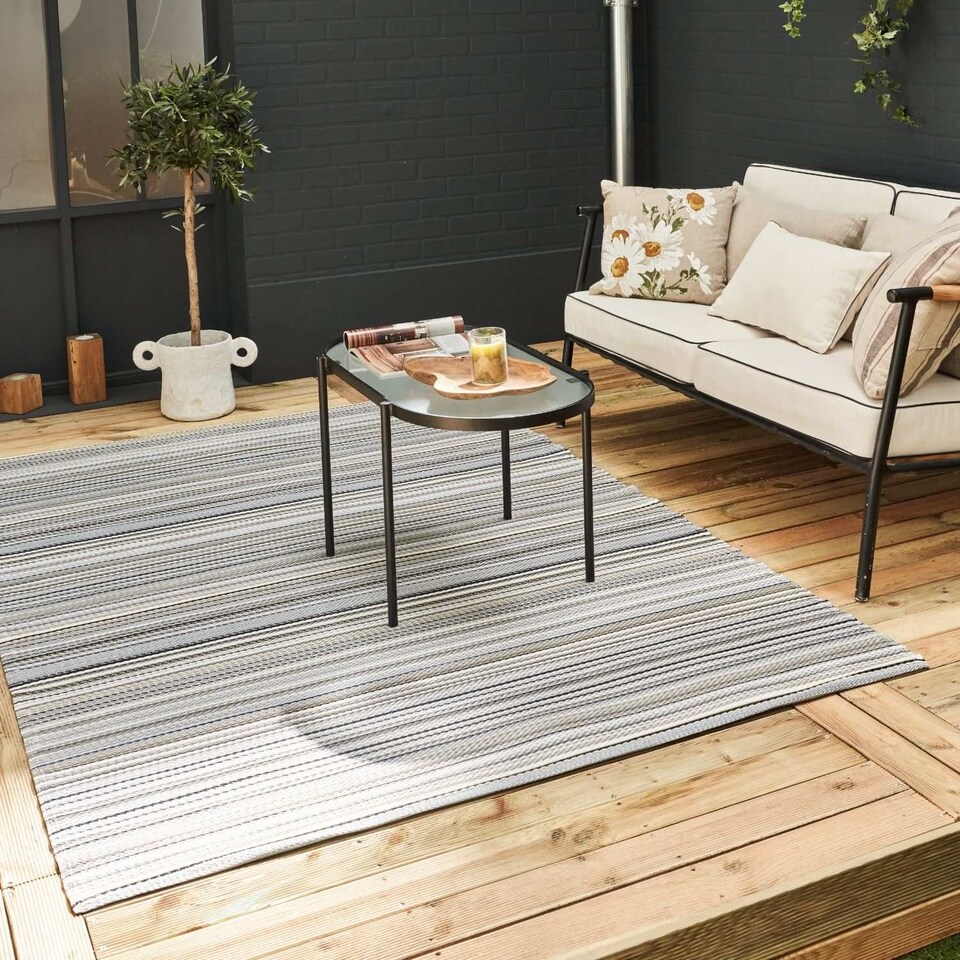 image 1 of The Rugs Rainbow Collection Reversible Weatherproof Outdoor Garden Patio Rug Striped | 1020