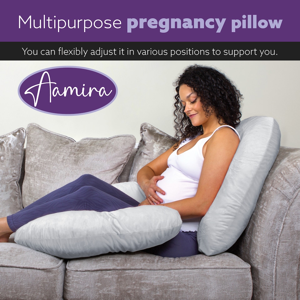 image 1 of Aamira Pregnancy Maternity Pillow, 140x65x20cm C Shaped Memory Foam | Silver | Light Grey | 140x65x20cm | Silver | Light Grey | 1