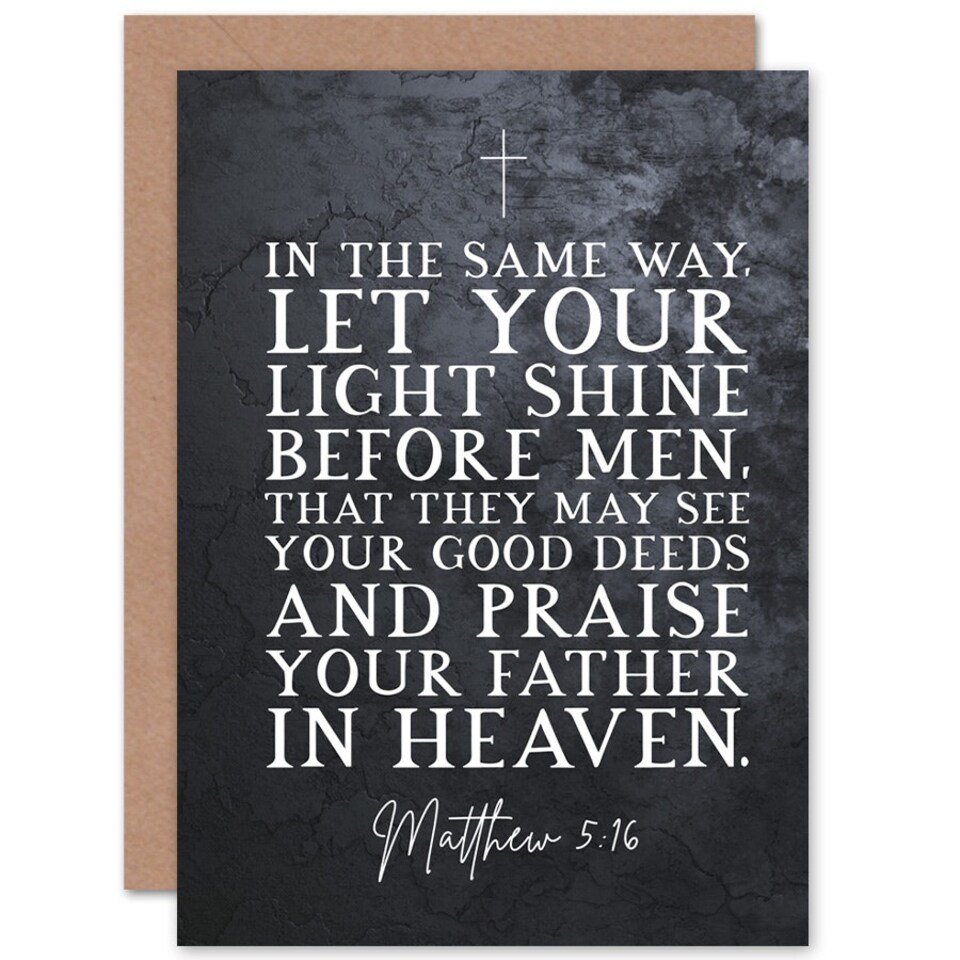 image 1 of Matthew 5:16 Good Deeds Praise Heaven Bible Verse Christian Card