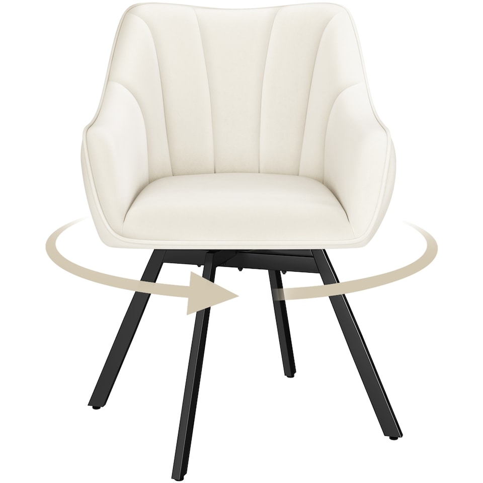 image 1 of Yaheetech Swive Velvet Dining Chair with Backrest and Armrests | White | Beige | One Size