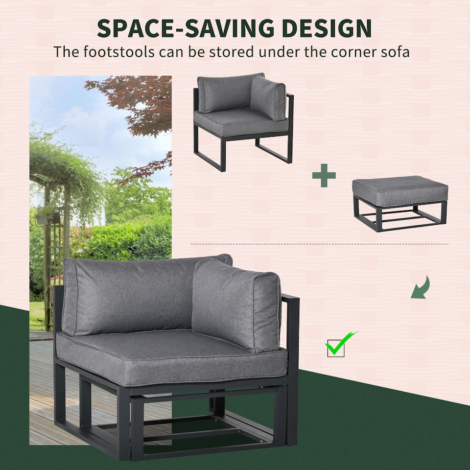 image 1 of Outsunny 6 PC Garden Daybed Aluminum Sectional Sofa Set Coffee Table Footstool | Grey