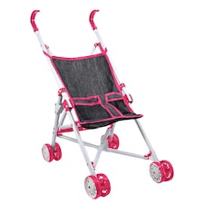 BiBi Doll Pink & Black Foldable Dolls Buggy Stroller & Toy Pushchair for 20" Dolls