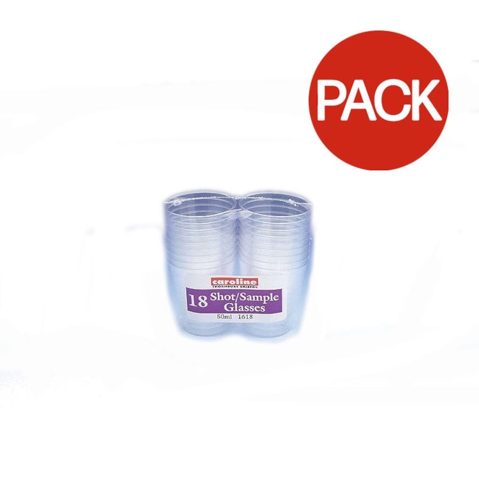 Caroline Plastic Shot/Sample Glasses (Pack of 18) - Clear - 18 x 50ml