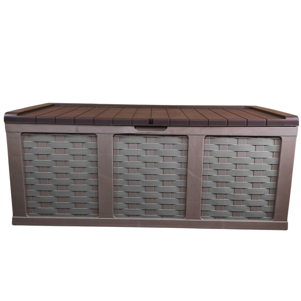 image 1 of HUGE XXL 634 Litre Rattan Sit On Cushion Garden Storage Seat Decking Box In Brown