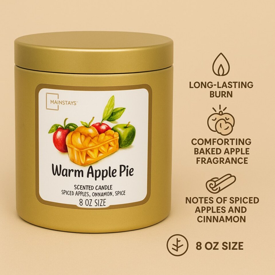 image 1 of Mainstays Warm Apple Pie Gold Scented Candle 8oz (226g)
