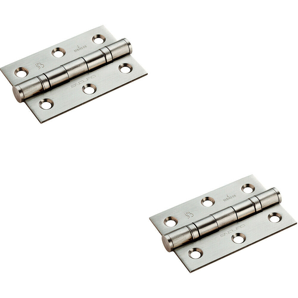 Loops 2x PAIR 76 x 51 x 2mm 7 Ball Bearing Hinge Satin Stainless Steel Interior Door in Metallics