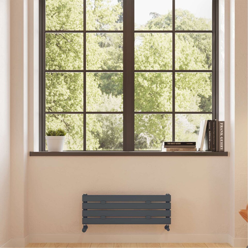 image 1 of Typhoon Axis Horizontal Single Panel Bathroom Radiator - Anthracite Grey (H) 272mm x (W) 800mm