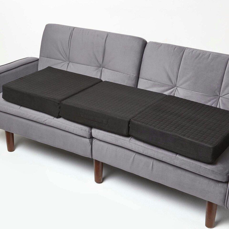image 1 of Homescapes Black Suede Orthopaedic Foam 3 Seater Booster Cushion | Black | Black | 150 x 50 x 10 cm
