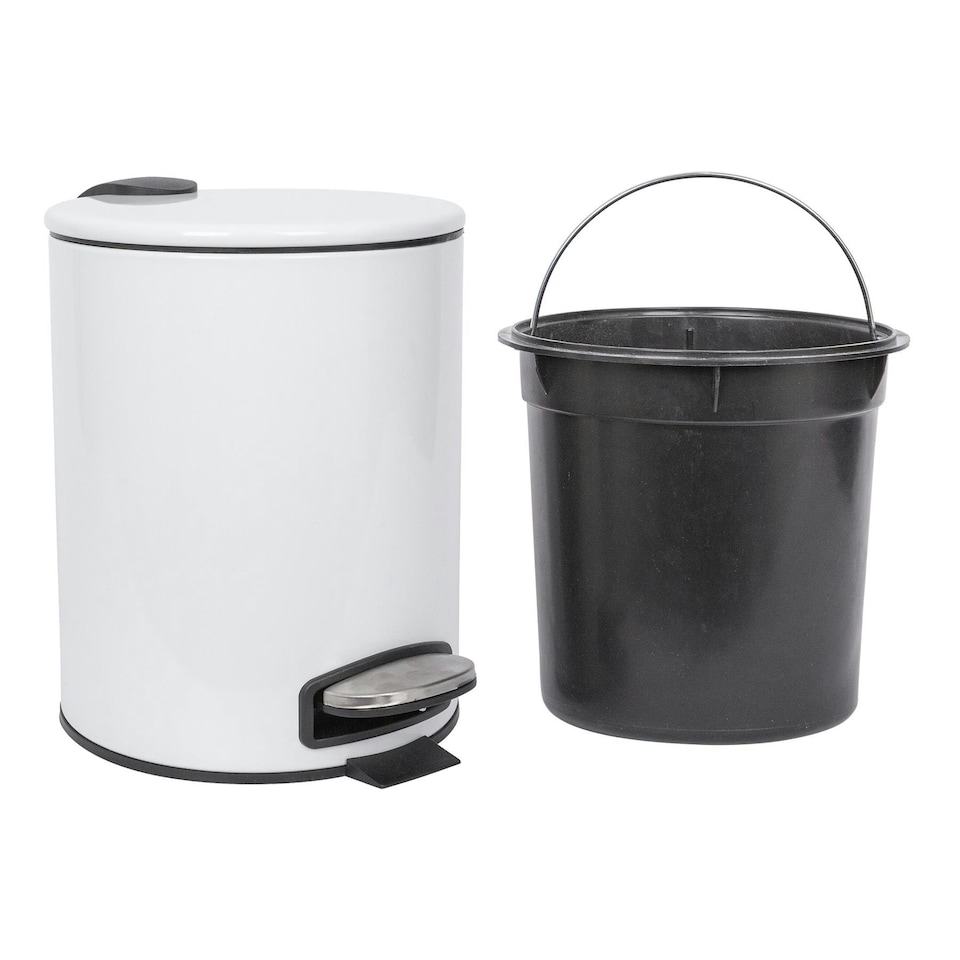 image 1 of Harbour Housewares Round Stainless Steel Pedal Bins - 5L - White - Pack of 2
