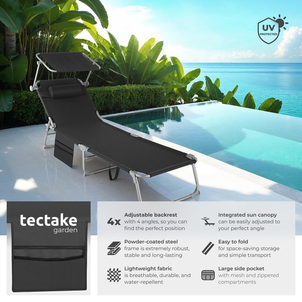 image 1 of Set of 2 Sun Loungers - foldable, adjustable sun canopy | Black | black | 1
