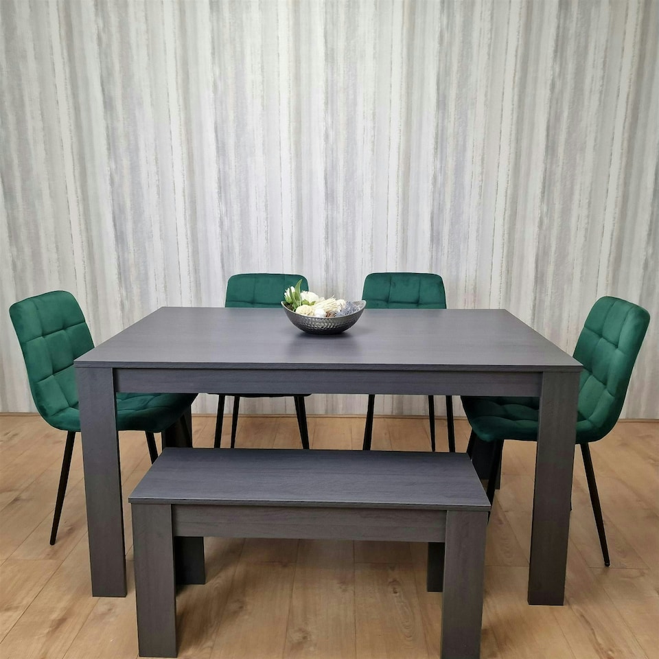image 1 of Dining Table Set with 4 Chairs and a Bench Dining Room and Kitchen table set of 4 Grey