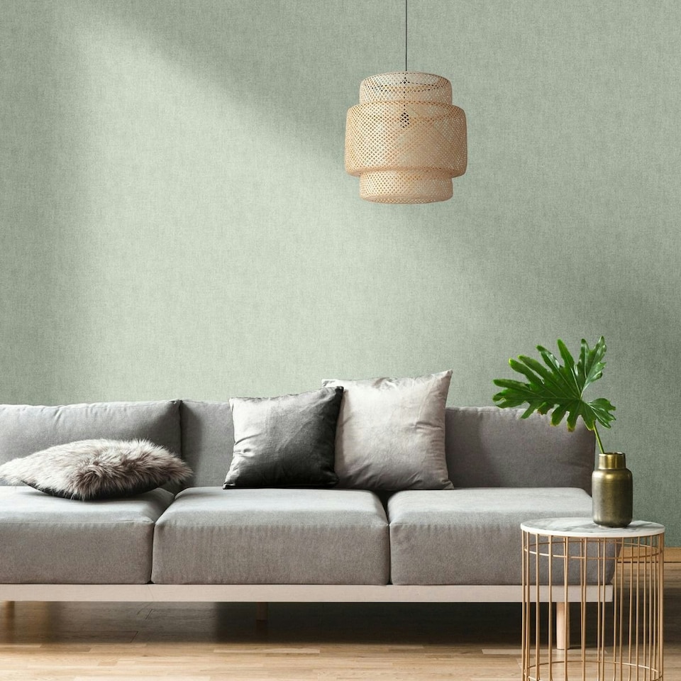 image 1 of Muriva Darcy James Collection Linen Textured Wallpaper - Green - One Size Green