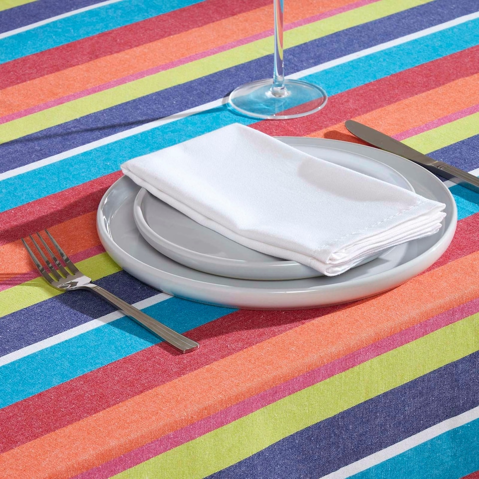 image 1 of Homescapes Multi Colour Striped Tablecloth - 137 x 228 cm | Multi | 137cm x 228cm (54" x 90")