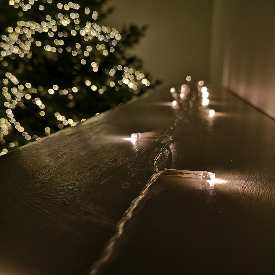 image 1 of 50 LED 5m Premier Christmas Outdoor Multi Function Battery Lights with Timer & Clear Cable in Warm White