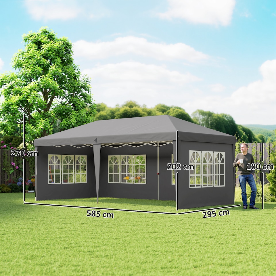 image 1 of Outsunny 3 x 6m Heavy Duty Gazebo Marquee Party Tent with Storage Bag Grey | Grey | Grey | 585 cm x 295 cm x 270 cm | 1