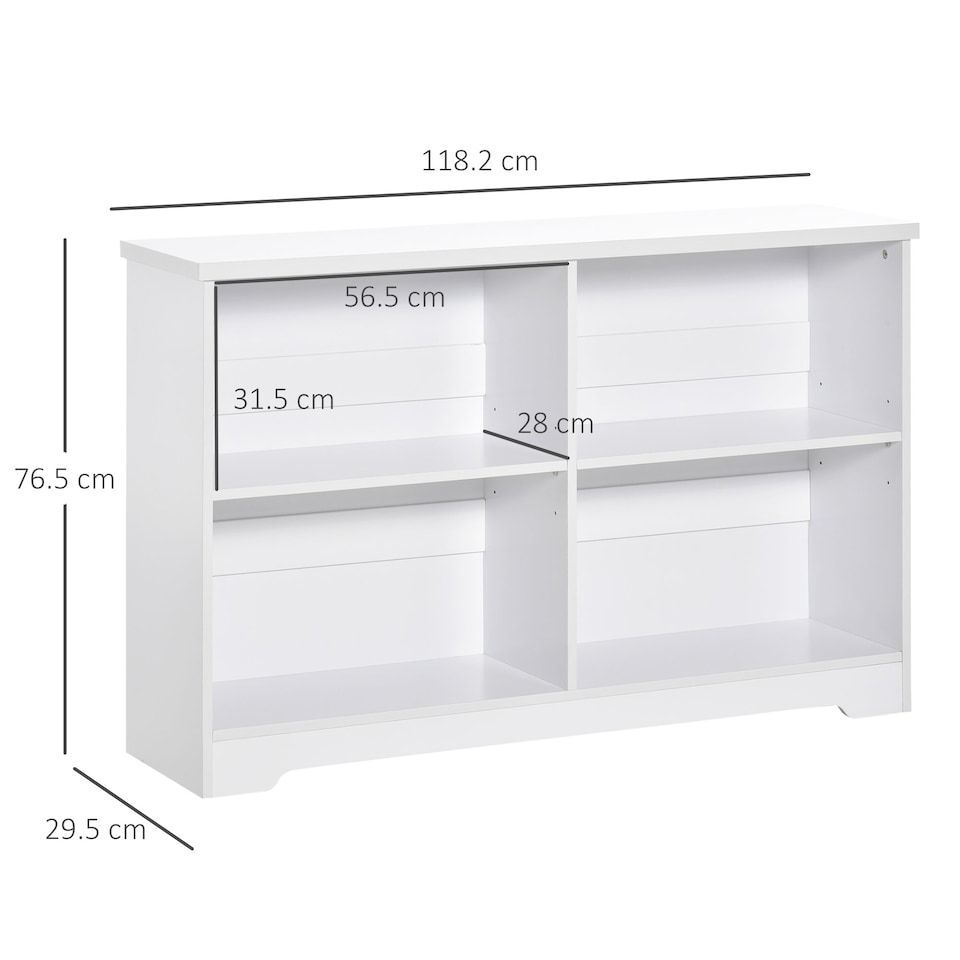 image 1 of HOMCOM Wooden Cube Bookcase, 2 Tier Open Storage Shelving Unit with 4 Compartments, Freestanding Display Bookshelf for Home Office Living Room Furniture, 118 x 29 x 76cm, White