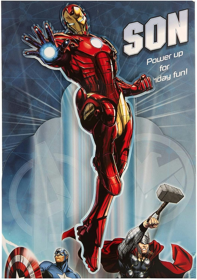 image 1 of 3D Sculpture Birthday Card for Son Marvel Avengers Paper WOW Design