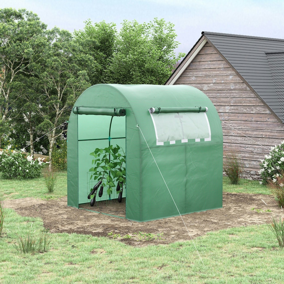 image 1 of Outsunny Walk in Polytunnel Greenhouse with Roll-up Window and Door, Green