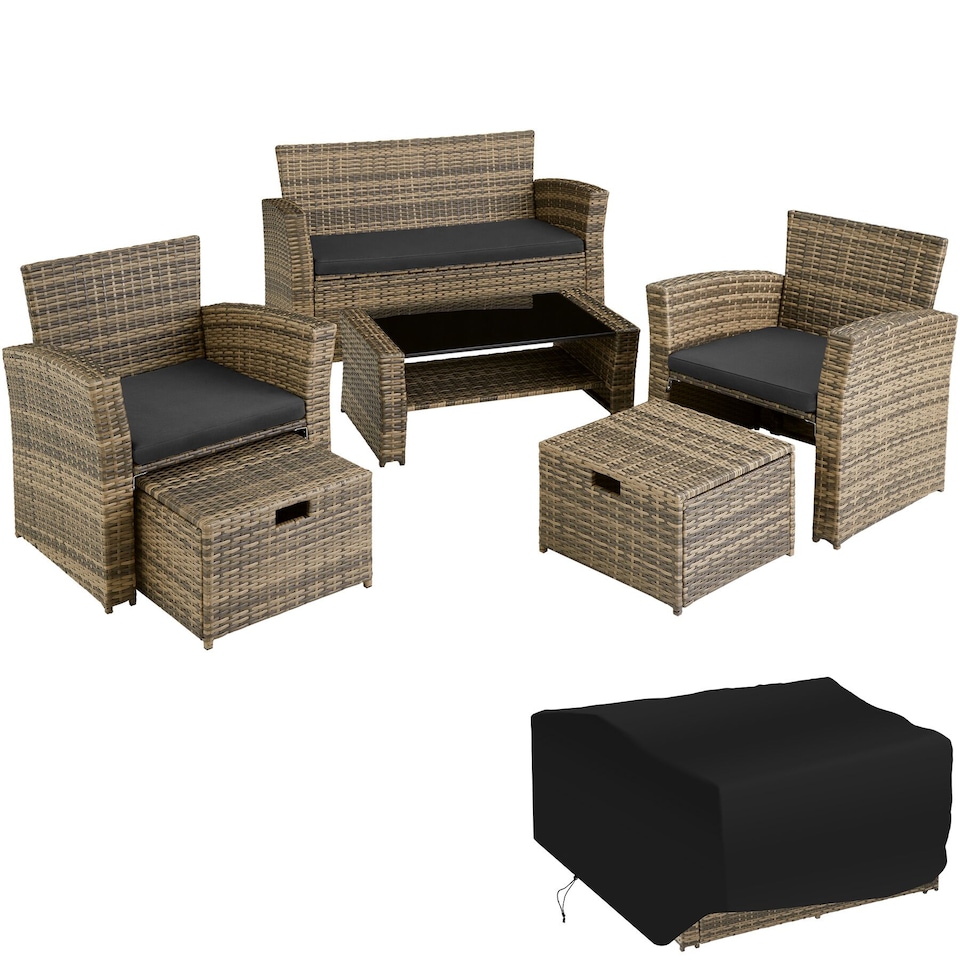 image 1 of Garden Furniture Set Modena- sofa with storage, armchairs, stools, coffee table | Brown | nature | 129 x 68,50 x 75 cm | 1