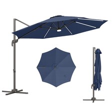 Outsunny 3 m LED Cantilever Parasol Outdoor with Base Solar Lights Blue
