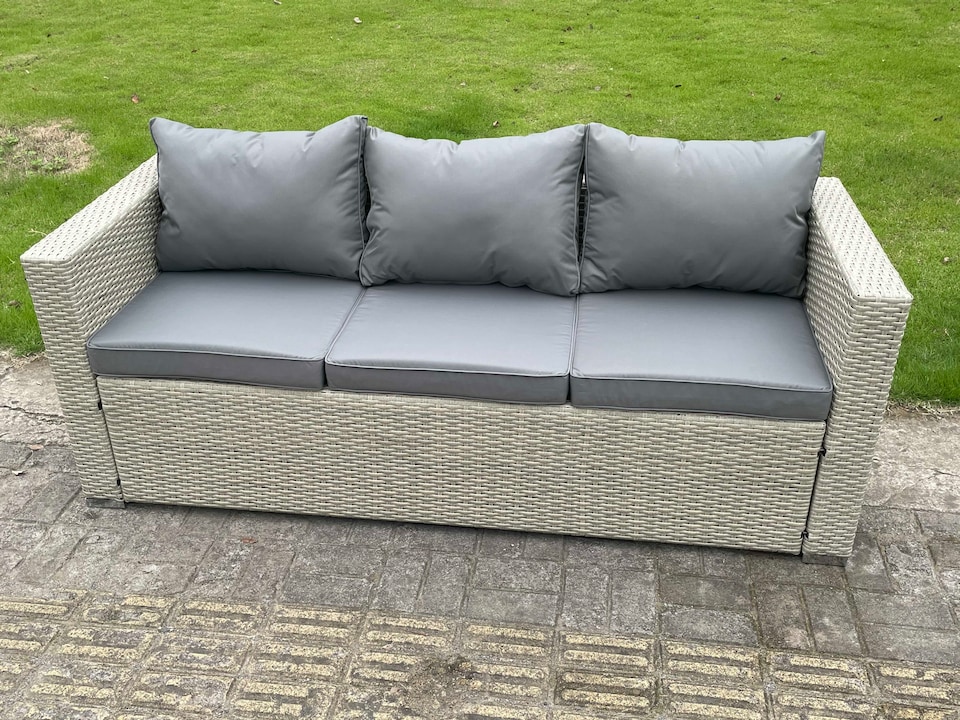image 1 of Fimous Wicker Rattan Garden Furniture Sofa Sets Outdoor Patio Coffee Table With Stools light grey