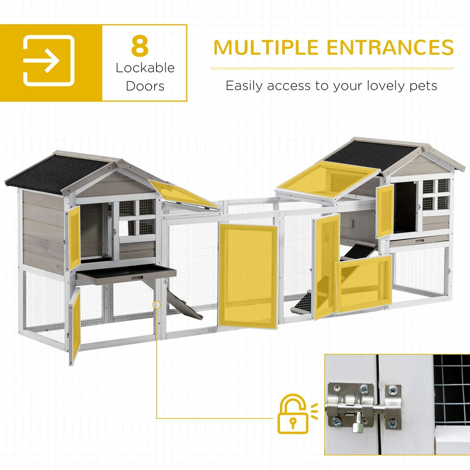 image 1 of PawHut 2 in 1 Rabbit Hutch, Guinea Pig Hutch Outdoor w/ Run & Tray, Grey