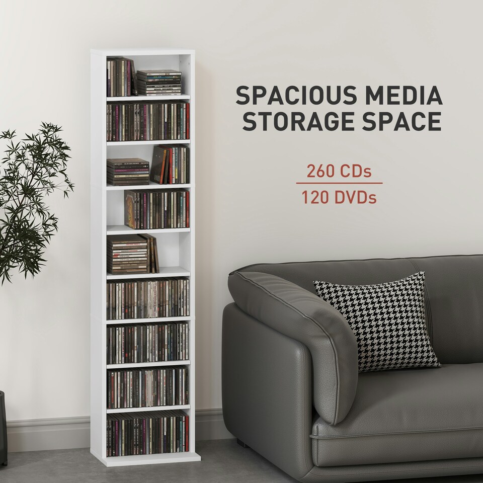 image 1 of HOMCOM CD Storage Unit DVD Storage Tower with Compartments Black | 33W x 24D x 140H cm