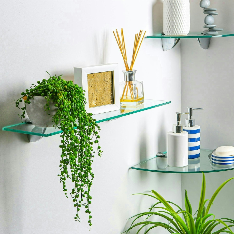 image 1 of Harbour Housewares Floating Glass Shelves - Clear - 50cm - 6 Pack - Wall Storage Clear