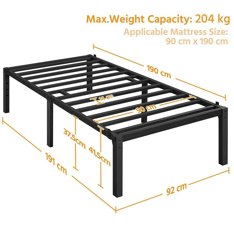image 1 of Yaheetech 41.5 cm Metal Platform Bed Frame Black, 3ft Single