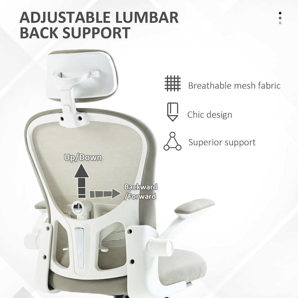 image 1 of Vinsetto Mesh Office Chair with Headrest, 4D Lumbar Support, Flip-up Arm