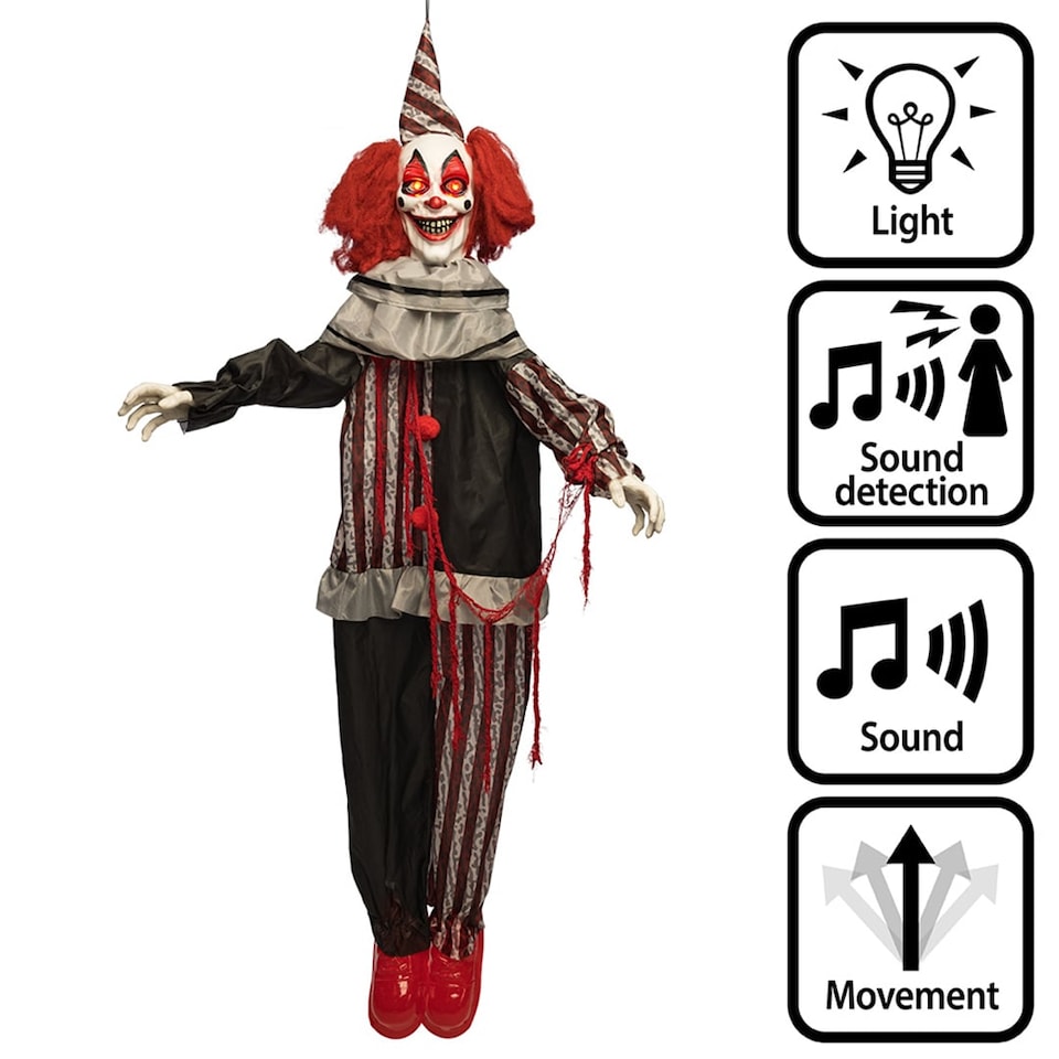 image 1 of Mad Giggles Clown Halloween Light Up Hanging Decoration 1.75m
