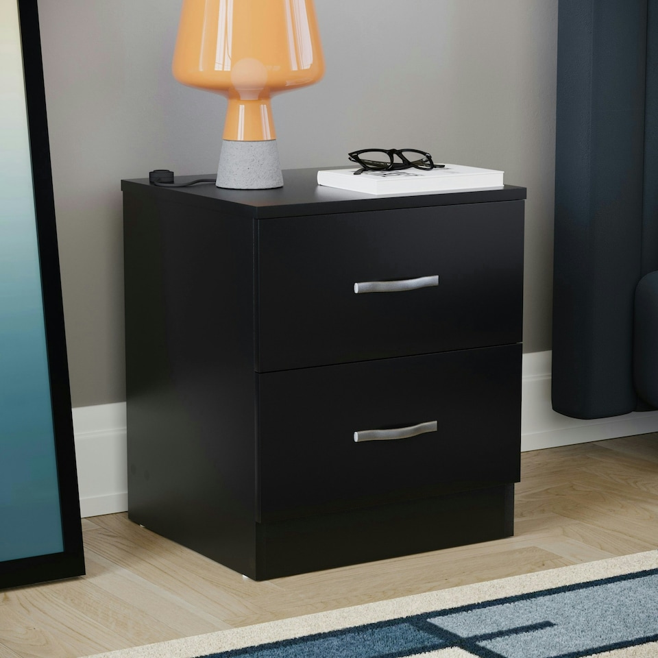 image 1 of Vida Designs Riano 2 Drawer Bedside Chest Cabinet Table Nightstand, Black