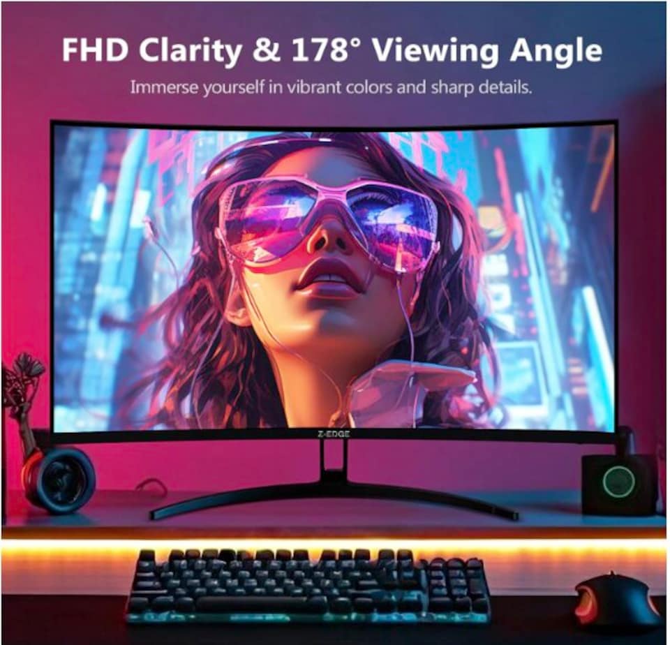 image 1 of Z-Edge 32 Inch Curved Gaming Monitor 240Hz 1ms VA 1500R 1080P HDMI DP Black | 16:9 PC Monitor Full HD 1920x1080, 3500:1 Contrast, 120% sRGB, 280cd/m² Brightness, FreeSync, Crosshair, VESA Mountable