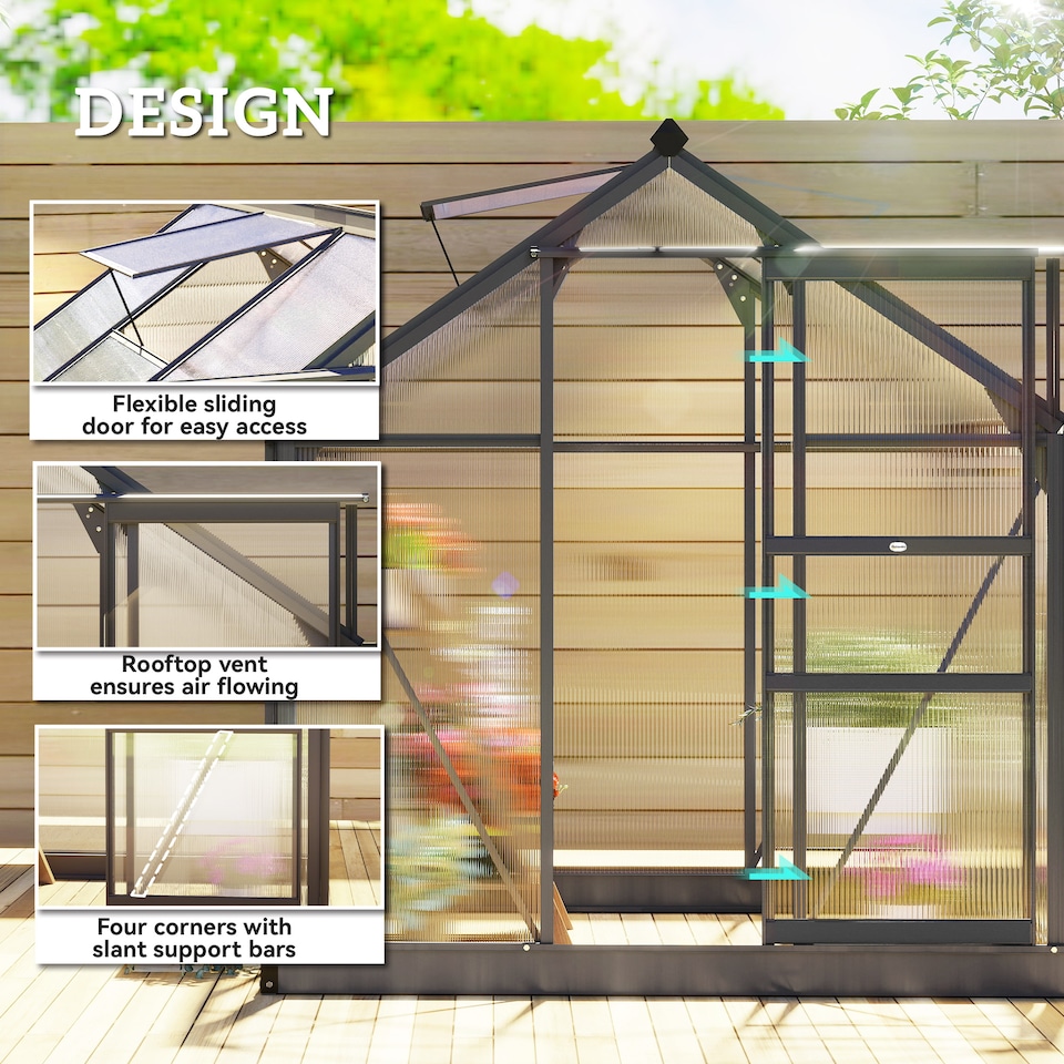 image 1 of Outsunny 6x6ft Walk-In Polycarbonate Greenhouse Plant Grow Galvanized Aluminium | Grey