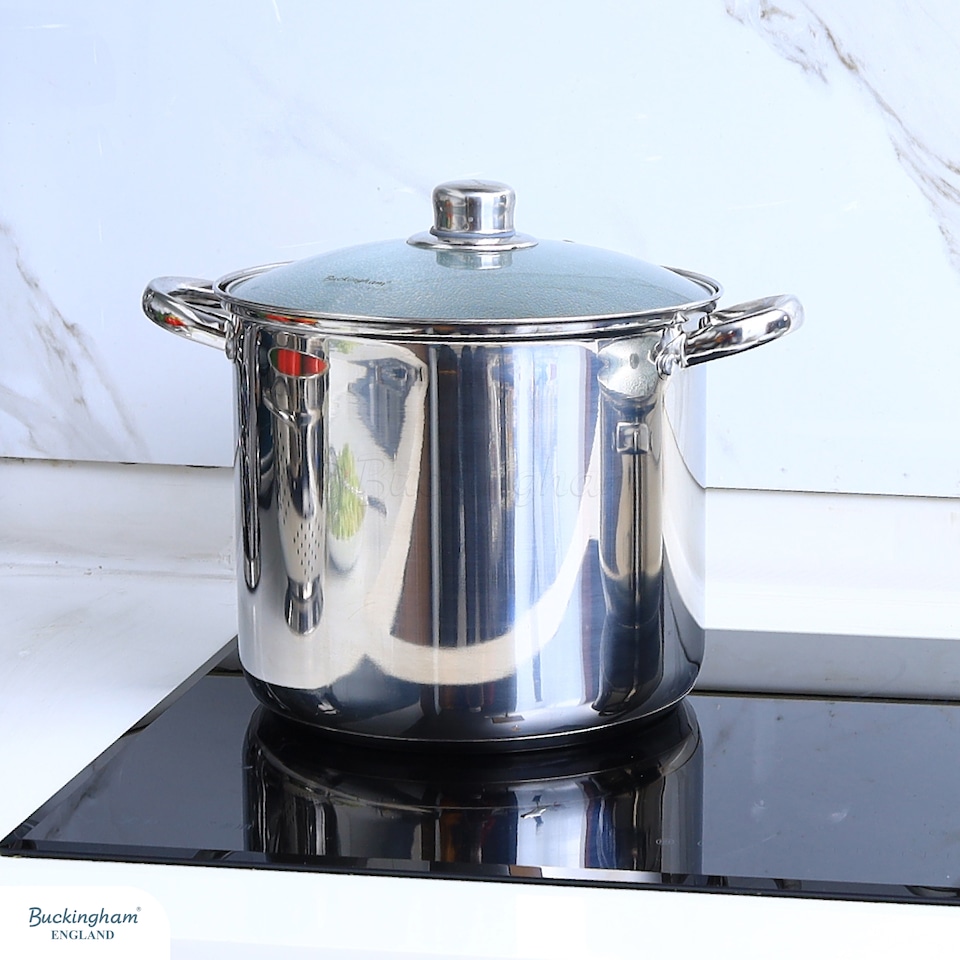 image 1 of Buckingham Deep Stock Pot Stainless Steel with Glass Lid 28 cm , 13.5 Litre