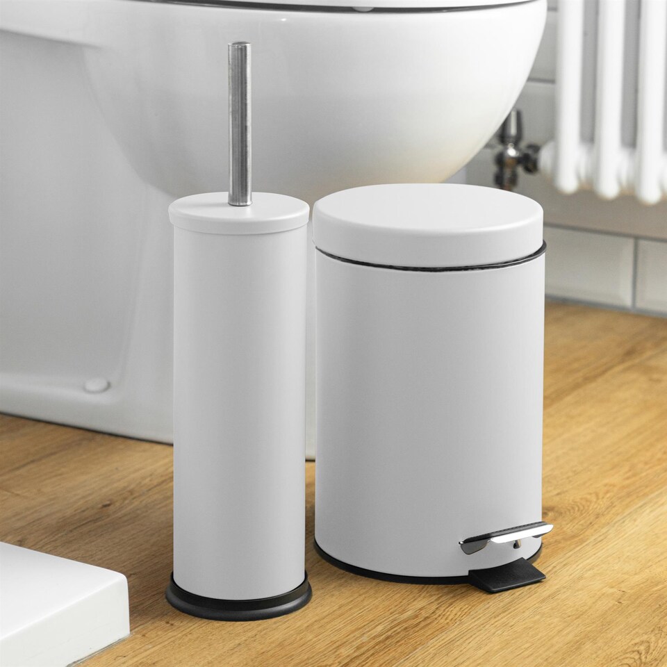 image 1 of Harbour Housewares Round Toilet Brush & Bin Set - Matt White