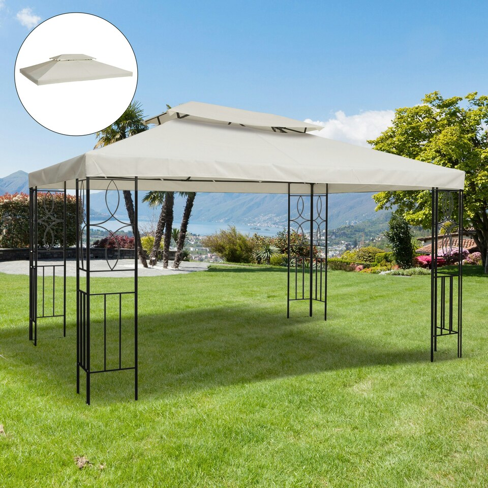 image 1 of Outsunny 3x4m Gazebo Replacement Roof Canopy 2 Tier Top UV Cover Patio Cream