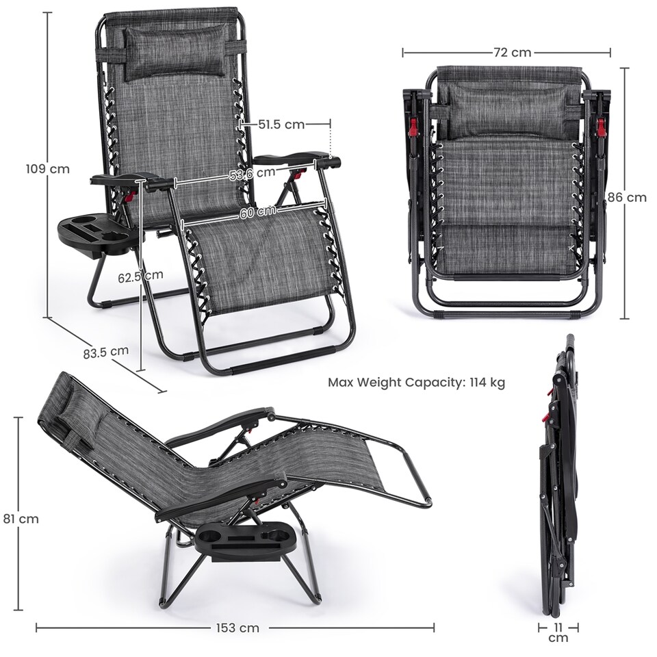 image 1 of Yaheetech 2PCS 72 cm W Oversized Zero Gravity Chairs-Grey | Grey | Grey | One Size