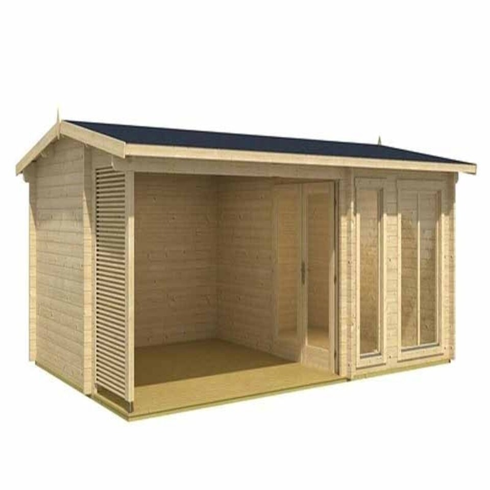 image 1 of Torquay 44-Log Cabin, Wooden Garden Room, Timber Summerhouse, Home Office - L615 x W434.8 x H245.1 cm Brown