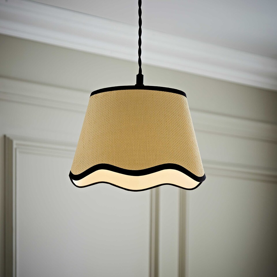 image 1 of ValueLights Dutton Natural Black Trim Scallop Small Ceiling Lamp Shade | Black