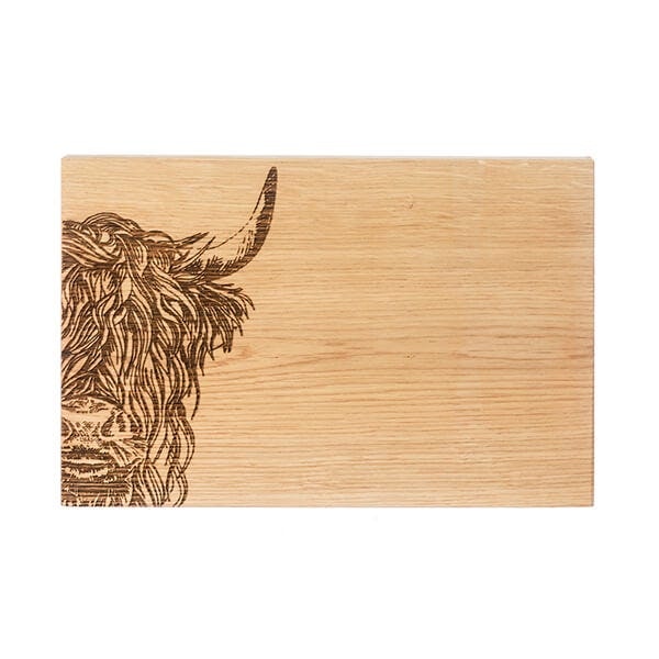 Selbrae House Highland Cow Oak Serving Board in Light Brown