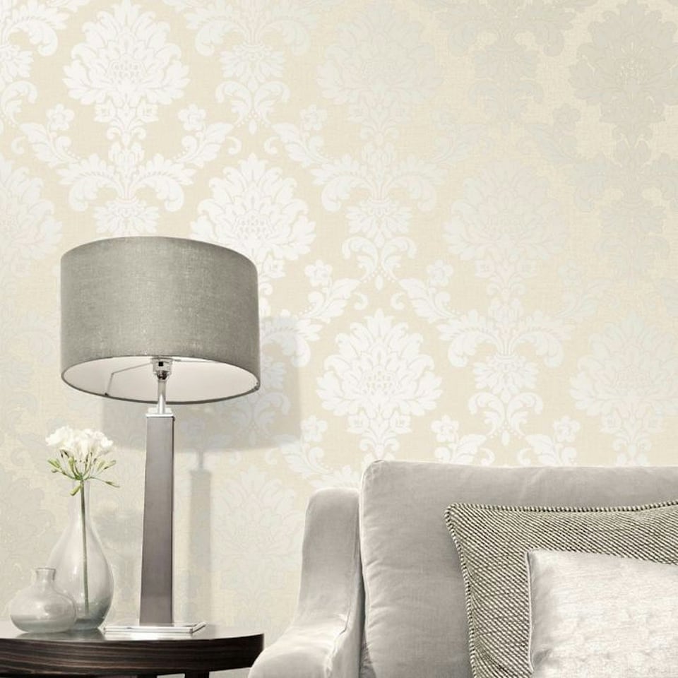 image 1 of Fine Decor Quartz Damask Textured Wallpaper - Gold - 10m x 52cm Gold