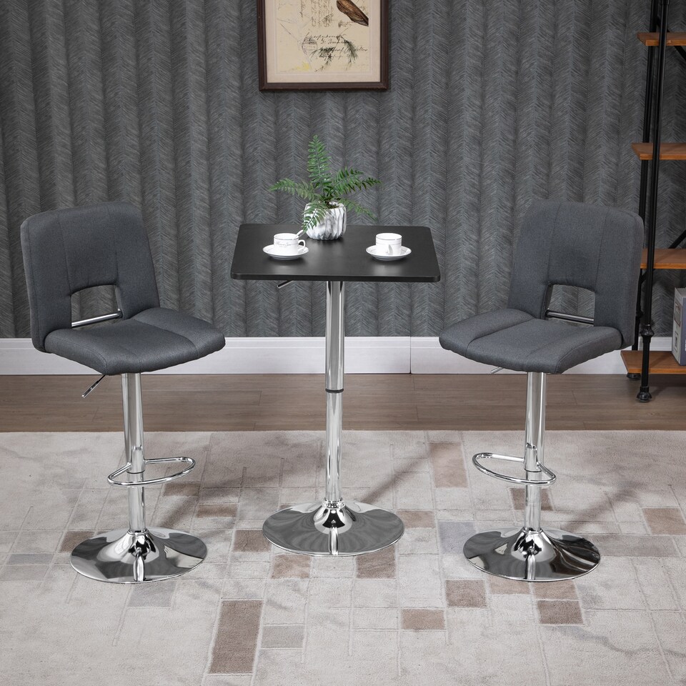 image 1 of HOMCOM Modern Height Adjustable Counter Bar Table with 360 degree Swivel Tabletop and Electroplating Metal Base, Pub Desk for Living Room, Kitchen, Restaurant, Pub, Black and Silver