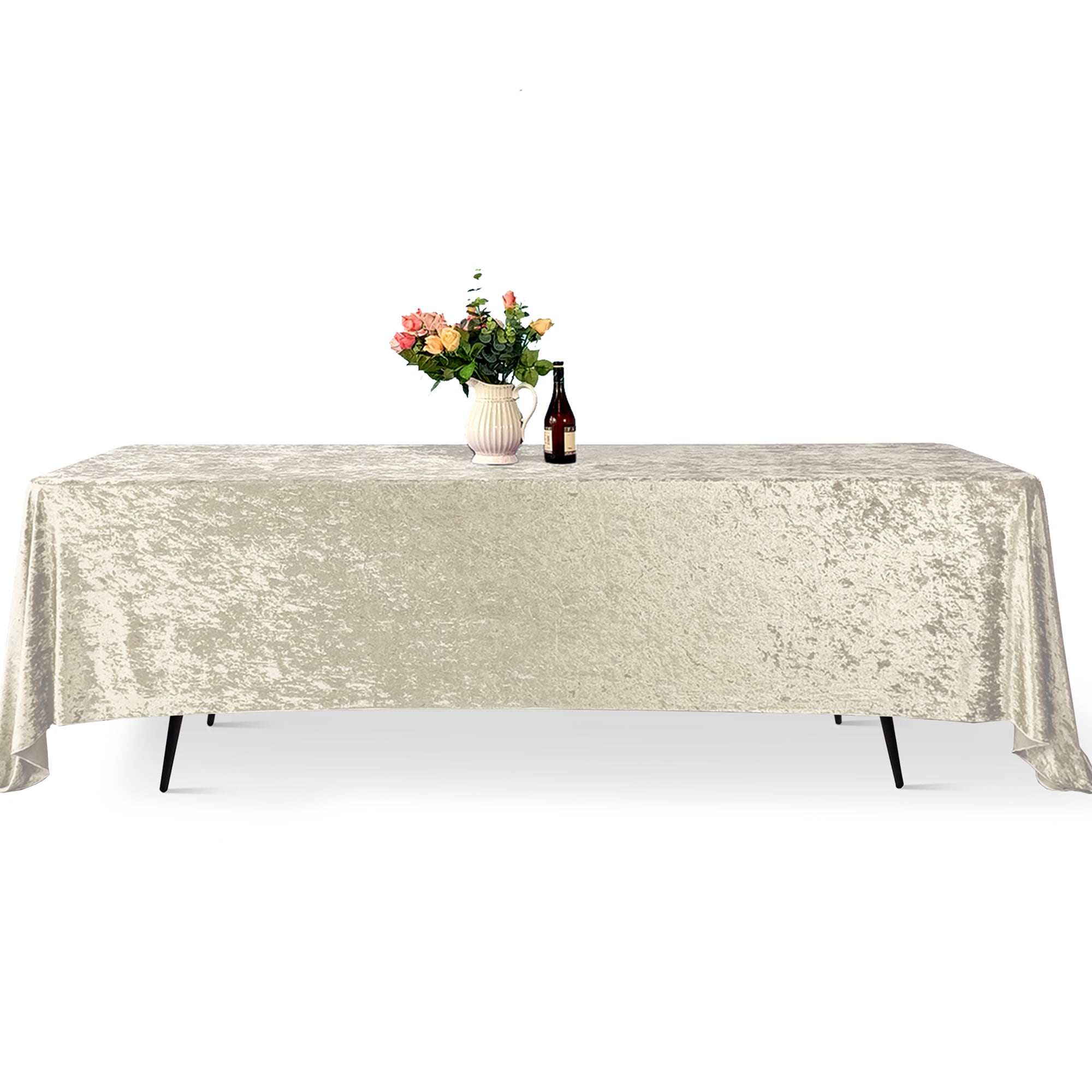 Neel Blue Diamond Velvet Rectangle Tablecloth - 70 x 144 Inch in Off-White