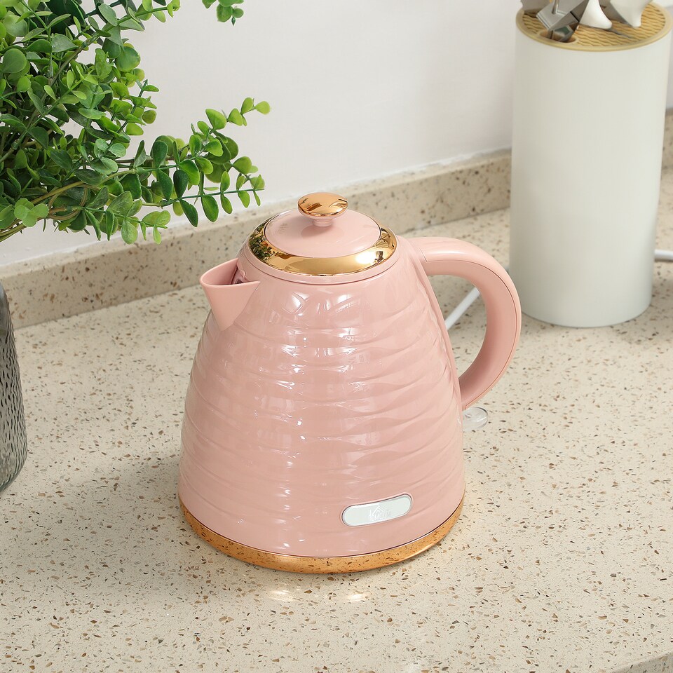 image 1 of HOMCOM Electric Kettle 1.7L, Fast Boil, 3kW Cordless Water Kettle with Removable Washable Anti-scale Filter, UK Otter Thermostat, Auto Shut-off, 360degree Swivel, BPA Free, Pink Water Ripple Texture